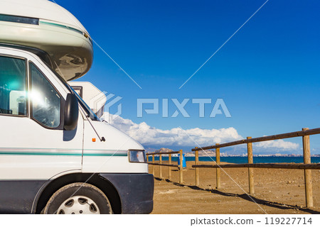 Rv motor home camping on beach Rv motor home camping on beach 119227714