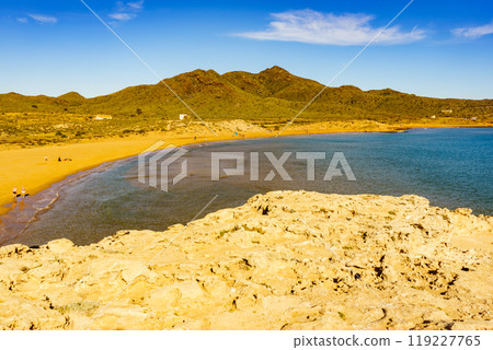 Beach sea shore. Coast in Murcia Spain. 119227765