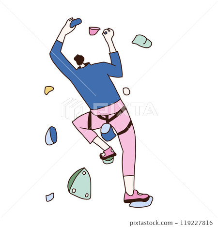Indoor climbing activity. Climber training isolated on white background. Vector hand drawn illustration 119227816