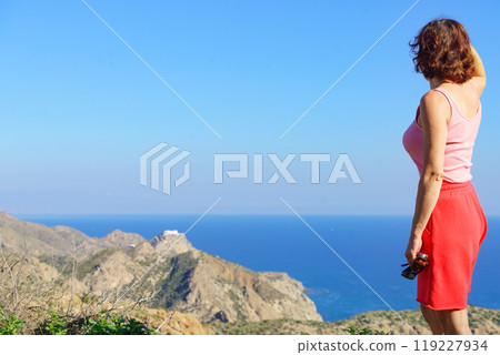Tourist woman on viewpoint in Spain Tourist woman on viewpoint in Spain 119227934