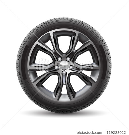 Realistic aluminum car wheel with tire style sport racing on white background vector Realistic aluminum car wheel with tire style sport racing on white background vector 119228022