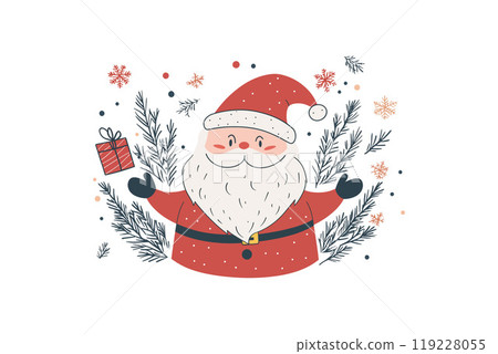 Festive Santa Claus illustration with gift and snowflakes Festive Santa Claus illustration with gift and snowflakes 119228055