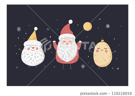 Cute Christmas characters with Santa and festive illustrations 119228058