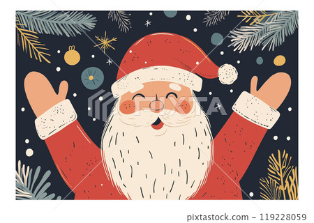 Festive Santa Claus illustration with joyful holiday decorations 119228059