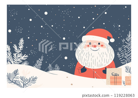 Cute Santa Claus vector illustration in a snowy winter landscape Cute Santa Claus vector illustration in a snowy winter landscape 119228063
