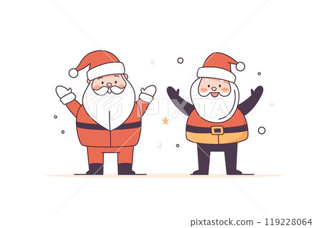 Cheerful Santa Claus duo celebrating the festive season together Cheerful Santa Claus duo celebrating the festive season together 119228064