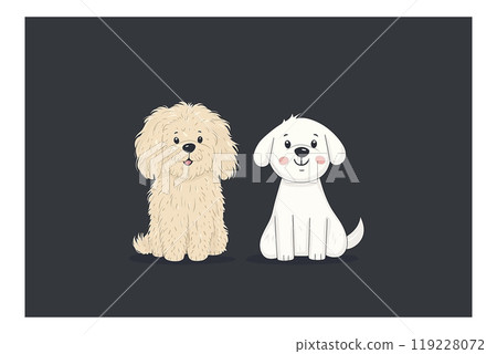 Adorable cartoon puppies sitting on a dark background illustration 119228072