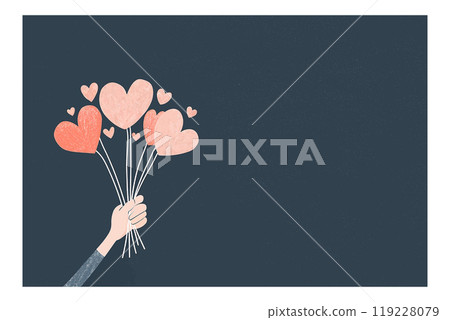 Hand holding heart-shaped balloons on dark background vector illustration Hand holding heart-shaped balloons on dark background vector illustration 119228079