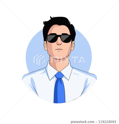 Businessman wearing sunglasses vector illustration with blue tie Businessman wearing sunglasses vector illustration with blue tie 119228093