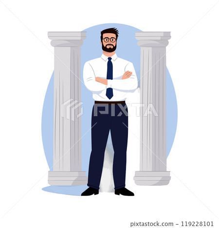 Confident businessman standing between two classical columns 119228101