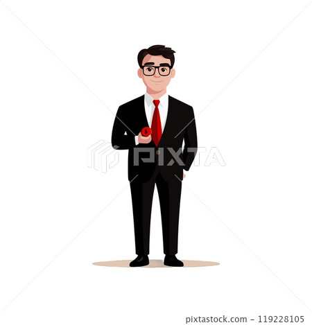 Professional businessman holding a dollar coin in a suit and tie 119228105