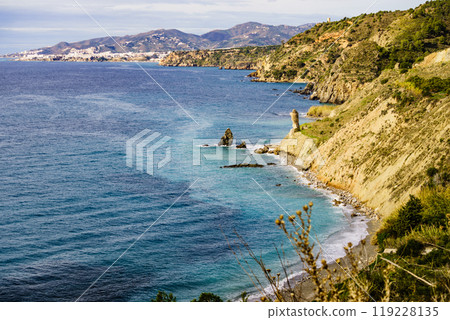 Spanish coast landscape, cliffs in Andalusia. 119228135
