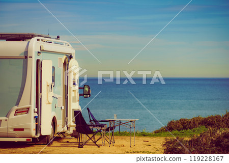 Rv caravan camping on beach 119228167