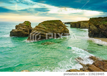 Beach of the Cathedrals, Galicia Spain. Place to visit. Beach of the Cathedrals, Galicia Spain. Place to visit. 119228485