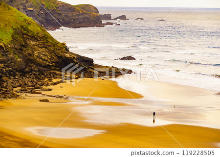 Asturias coast with Carniciega beach in Spain. 119228505