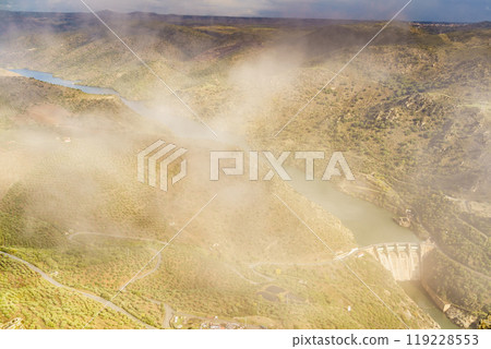 Douro river with Saucelle Dam. Border Spain Portugal 119228553