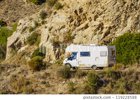 Caravan on seaside cliff, Spain Caravan on seaside cliff, Spain 119228588