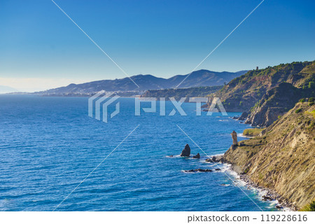 Spanish coast landscape, cliffs in Andalusia. 119228616