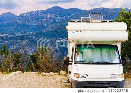 Rv camper in mountains, Verdon Gorge France. 119228726