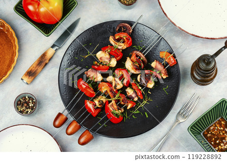 Exotic Grilled Octopus Skewers Exotic Grilled Octopus Skewers 119228892
