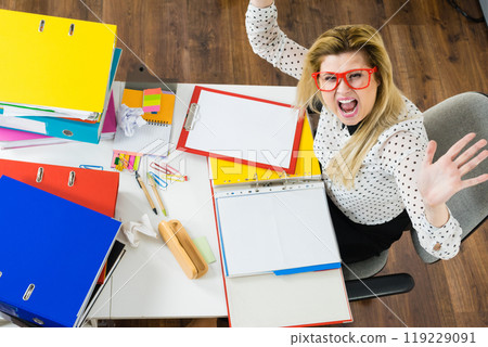 Angry mad bossy businesswoman being furious Angry mad bossy businesswoman being furious 119229091