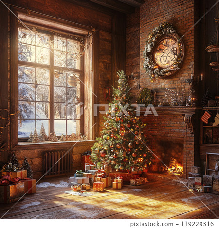 冬日溫暖陽光下的聖誕禮物 119229316