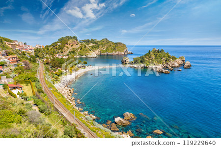 Isola Bella is small island near Taormina, Sicily, southern Italy 119229640