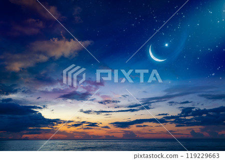 Ramadan Kareem background with crescent and stars 119229663