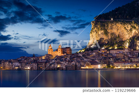 Night view of Cefalu, Sicily, Italy Night view of Cefalu, Sicily, Italy 119229666