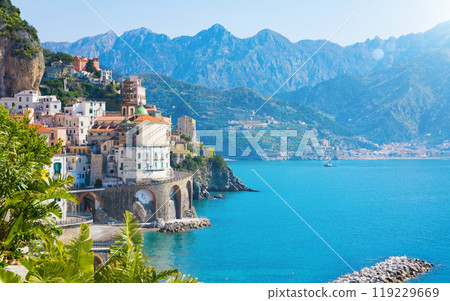 Small city Atrani on Amalfi Coast in province of Salerno, in Campania region of Italy Small city Atrani on Amalfi Coast in province of Salerno, in Campania region of Italy 119229669