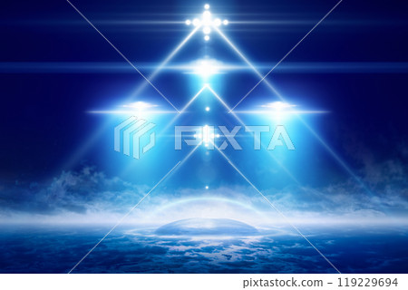 Abstract sci-fi background - aliens space ship above colony under dome 119229694