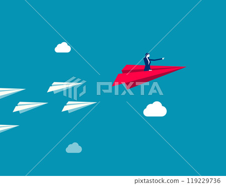 Leadership to guide team direction lead to success, determination or decision to motivate team, power to control or influence people concept, confident businessman lead other paper airplane origami. 119229736