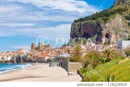 Cefalu is smalll city on Tyrrhenian coast of Sicily, Italy 119229924