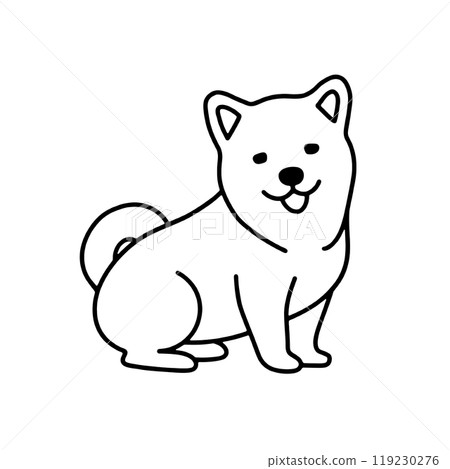A simple line drawing of a cute puppy looking at you, cut out on a transparent background 119230276