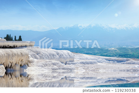 Beautiful day in amazing white Pamukkale,Turkey 119230338