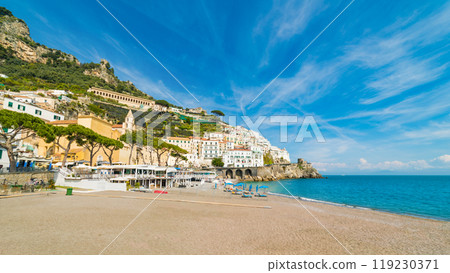 Beautiful seaside town Amalfi in province of Salerno, region of Campania, Italy 119230371