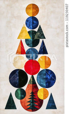Christmas tree shape formed by colorful geometric shapes creating festive atmosphere 119230407