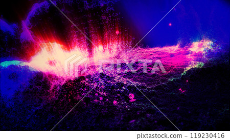 Landscape of a futuristic planet. Magic digital futuristic glowing energy particles. 119230416