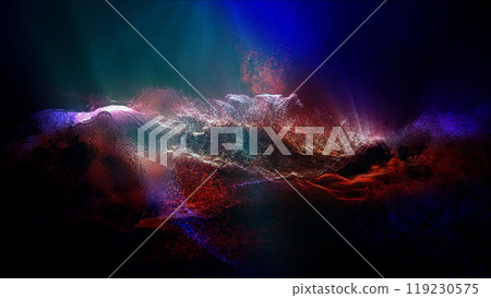 Landscape of a futuristic planet. Magic digital futuristic glowing energy particles. Landscape of a futuristic planet. Magic digital futuristic glowing energy particles. 119230575
