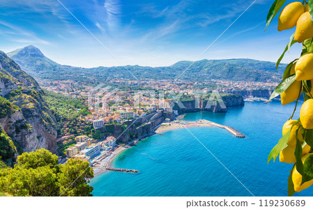 Aerial view of cliff coastline Sorrento and Gulf of Naples, Italy 119230689