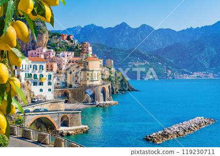 Small town Atrani on Amalfi Coast, province of Salerno, Campania region of Italy 119230711