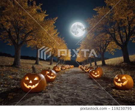 glowing pumpkins halloween holiday background 119230795
