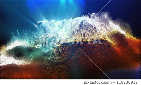 Landscape of a futuristic planet. Magic digital futuristic glowing energy particles. 119230912