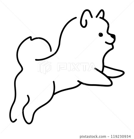A simple line drawing of a cute Pomeranian puppy lying sideways, cut out on a transparent background A simple line drawing of a cute Pomeranian puppy lying sideways, cut out on a transparent background 119230934