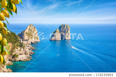Famous Faraglioni Rocks, Capri Island, Italy. Famous Faraglioni Rocks, Capri Island, Italy. 119230983