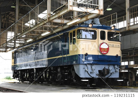 EF65 electric locomotive parked at the depot (with Izumo Sleeper Express headmark) 119231115