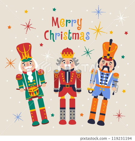 Christmas illustration card with Nutcrackers on a background New year illustration. 119231194