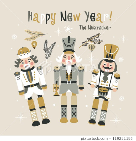 Christmas illustration card with Nutcrackers portrait on background New year illustration. Christmas illustration card with Nutcrackers portrait on background New year illustration. 119231195
