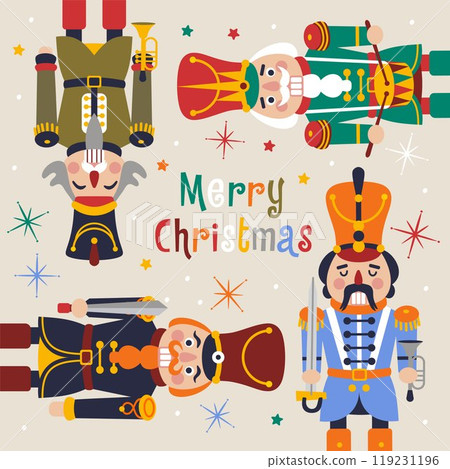 Christmas illustration card with Nutcrackers portrait on background New year illustration. 119231196