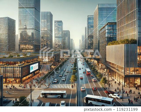 黃昏時分,一輛汽車穿過一群建築 黃昏時分,一輛汽車穿過一群建築 119231199